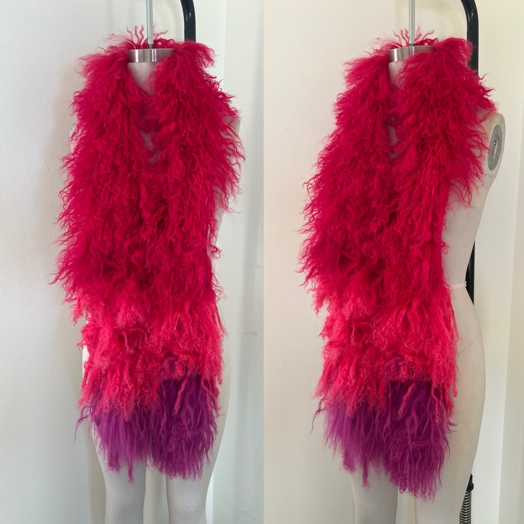 Jocelyn Fur Pink And Purple Shaggy Mongolian Fur Scarf